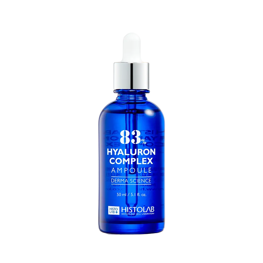 Blue bottle of Histolab Hyaluron Complex Ampoule on a white background